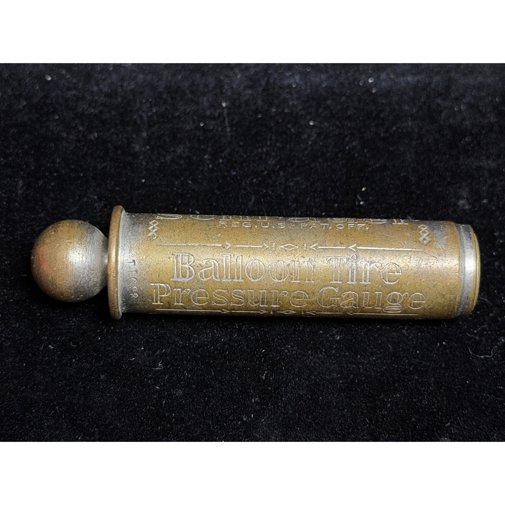 Vintage Schrader Balloon Tire Pressure Gauge: Brass, Brooklyn NY Pat 1909-1923